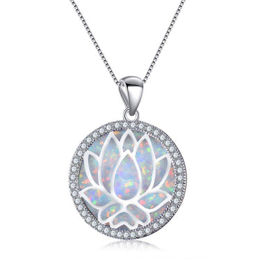 White/Blue Fire Opal Lotus 925 Sterling Silver Pendant Necklace-Your Soul Place